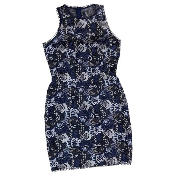 AIDAN by AIDAN MATTOX Sleeveless Sheath Dress Embroidered Lace Blue Black Size 6 - Picture 1 of 7